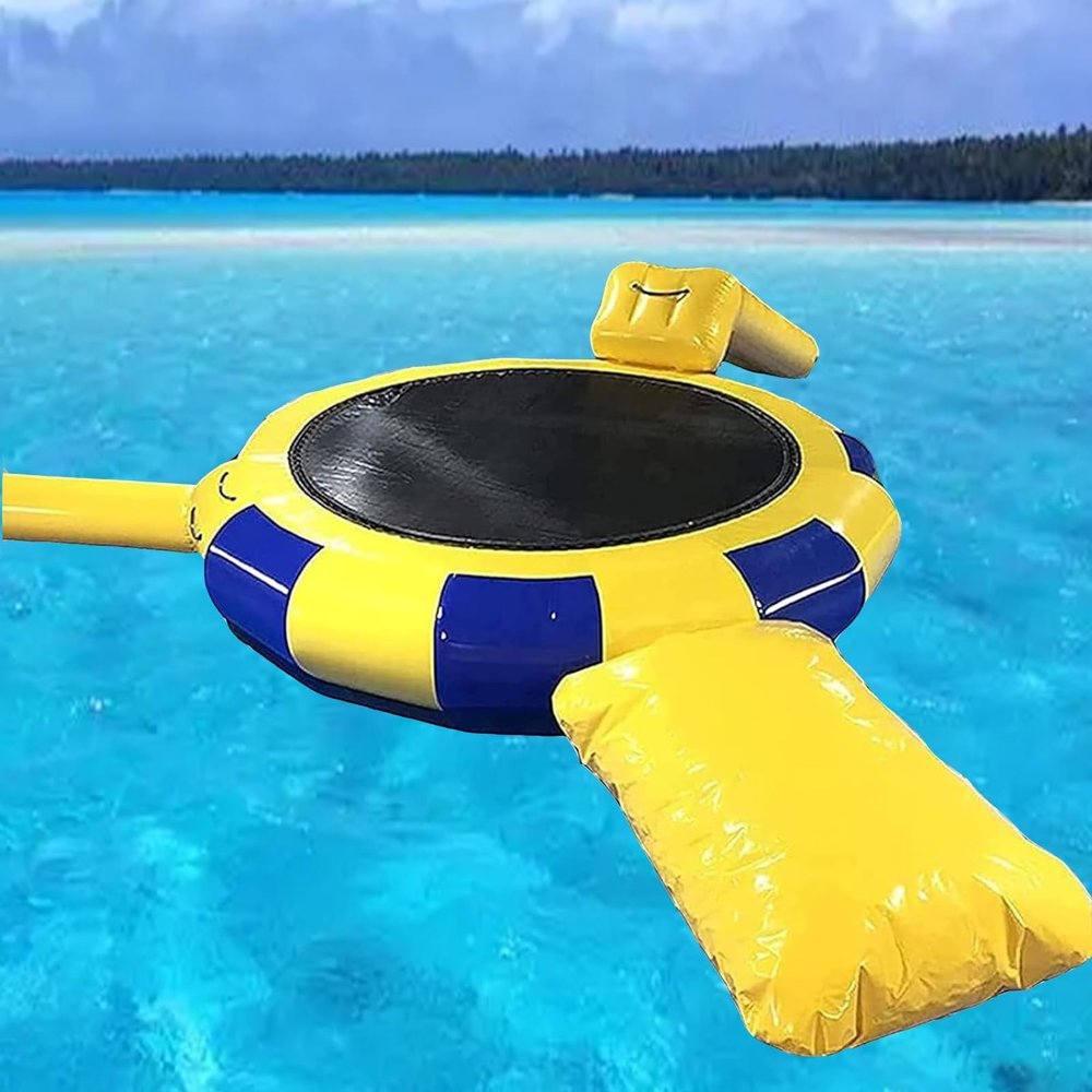 Hlixzoy Lake Water Trampoline, Water Park, Water Trampoline with Bouncing Slide Four-Piece Set, Water Inflatable Bouncing Trampoline, Trampoline Water Amusement Park,13ft