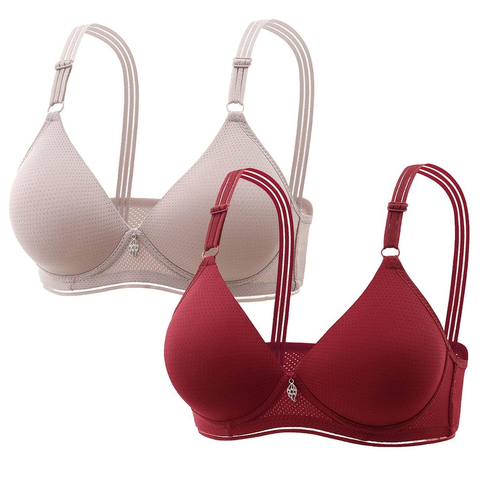 2 Pcs Wireless Bra for Womens Solid Color Plus Size Bras Full Coverage Push up Everyday Bra Breathable Daily Bralette