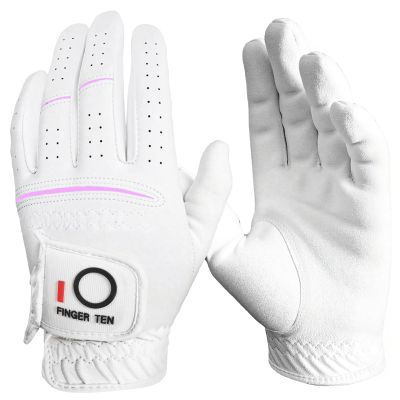 FINGER TEN Golf Gloves Womens Ladies 1 Pack Glove Left Hand for Right Handed Golfer, Wet Hot Cool Rain Grip Weathersof All Weather, Fit Small Medium Large XL (White, Small(Worn On Left Hand))