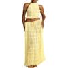 Womens Two Piece Skirt Set Lace Up Sleeveless Tank Top and Flowy Pleated Long Skirt Summer Chiffon Maxi Skirt Beach Set (US, Alpha, Medium, Regular, Regular, Yellow) view 1