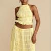 Womens Two Piece Skirt Set Lace Up Sleeveless Tank Top and Flowy Pleated Long Skirt Summer Chiffon Maxi Skirt Beach Set (US, Alpha, Medium, Regular, Regular, Yellow) view 2