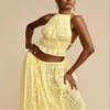 Womens Two Piece Skirt Set Lace Up Sleeveless Tank Top and Flowy Pleated Long Skirt Summer Chiffon Maxi Skirt Beach Set (US, Alpha, Medium, Regular, Regular, Yellow) view 3