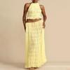 Womens Two Piece Skirt Set Lace Up Sleeveless Tank Top and Flowy Pleated Long Skirt Summer Chiffon Maxi Skirt Beach Set (US, Alpha, Medium, Regular, Regular, Yellow) view 4