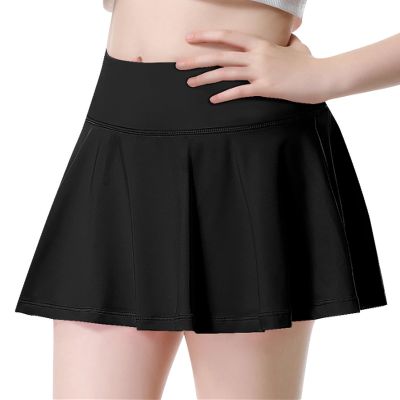 QooNoo Girls Tennis Skirt Athletic Running Shorts for Kids Teen High Waisted Golf Skort with Pockets Casual Workout (Black,X-Small)