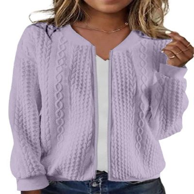 Zip Up Sweatshirts for Women Casual Outfits Cardigan Outerwear Trendy Winter Jackets Coat 36Light-Purple Medium