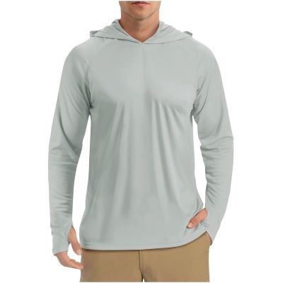 Generic Men UPF 50+ Sun Protection Hoodie Shirt Long Sleeve UV SPF Quick Dry T-Shirts Rash Guard Athletic Fishing Outdoor Lightweight Gray, Medium