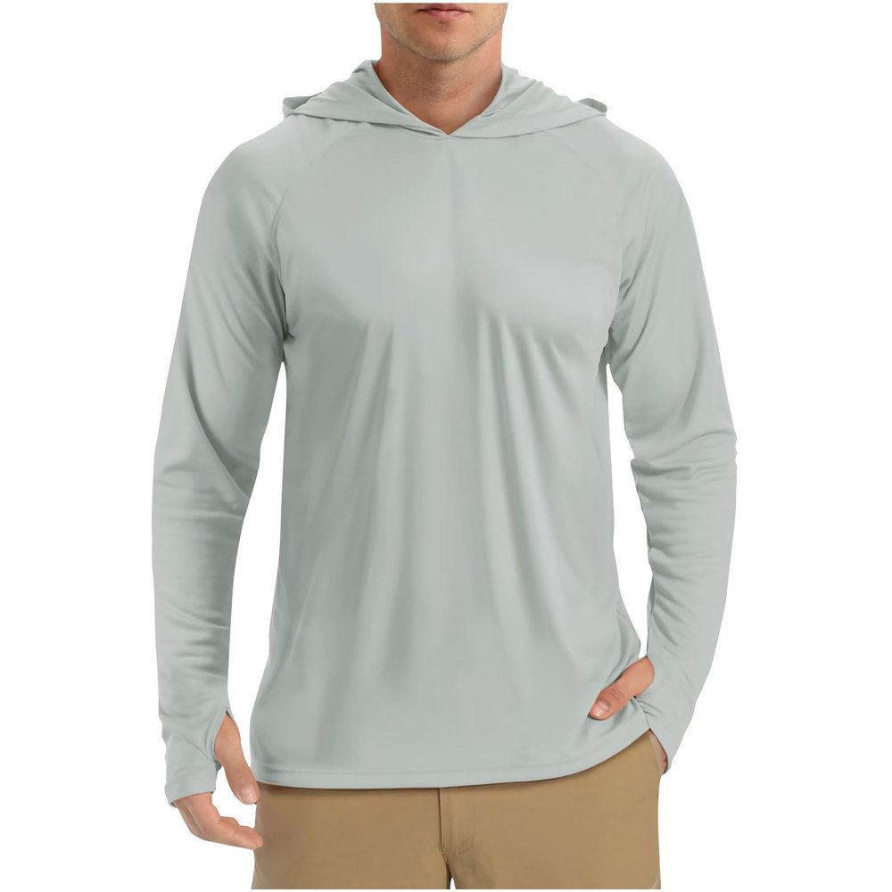 Generic Men UPF 50+ Sun Protection Hoodie Shirt Long Sleeve UV SPF Quick Dry T-Shirts Rash Guard Athletic Fishing Outdoor Lightweight Gray, Medium
