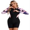 TiaoBug Boyleg Swimsuits for Women Long Sleeve One Piece Swimwear UV Rash Guard Bathing Suit Monokin Pink E X-Large view 2