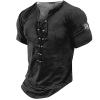 WENKOMG1 Mens Pirate Shirt Short Sleeve Distressed Summer V Neck Tees Retro Style Medieval Lace Up Henley Shirt, Polo Shirt for Men T Shirts Mens Golf Shirts Hawaiian Shirt(A Black,Medium) view 1
