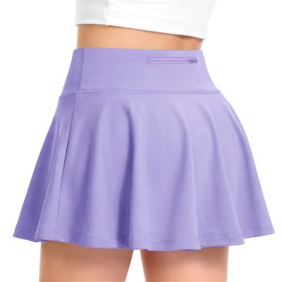 QooNoo Girls Skirts Tennis Skirt Athletic Skorts for Kids with Pocket Inner Shorts for Sports Golf Running Skirt 4-14Y(Lavender,Medium)