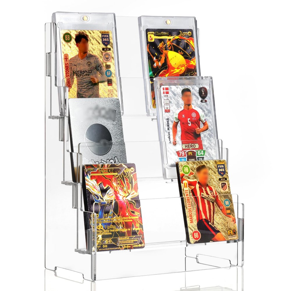 3 Tier Acrylic Trading Card Display Stand Graded Card Display Baseball Card Display Case Sports Card Display Case Magnetic Card Holder Stand Stadium Displays for Trade Shows Vendors Retail (No Cards)