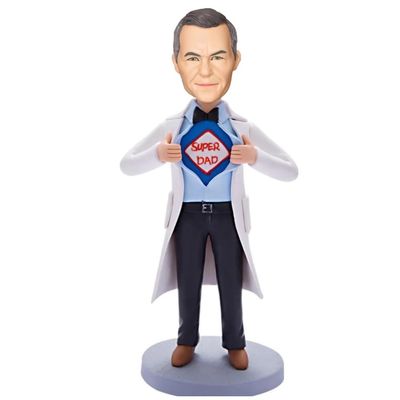 Custom Super Dad Bobblehead Figures Personalized for Dad from Wife Daughter Son, 100% Handmade Customized Bobble Head Figurine Best Dad Ever from Picture (Super Dad White Coat)