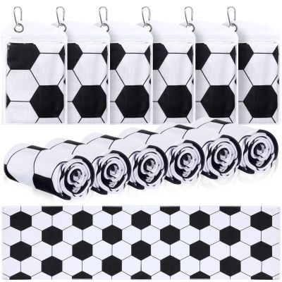 Hahafelt 6 Pack Soccer Cooling Towels, Soccer Sports Towels with Bags, 40"x12" Breathable Chilly Towel, White and Black Microfiber Towel for Sport Team Gift