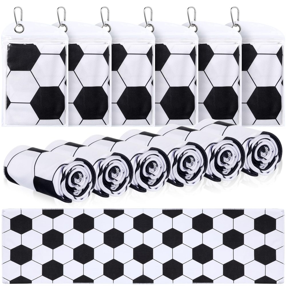 Hahafelt 6 Pack Soccer Cooling Towels, Soccer Sports Towels with Bags, 40"x12" Breathable Chilly Towel, White and Black Microfiber Towel for Sport Team Gift