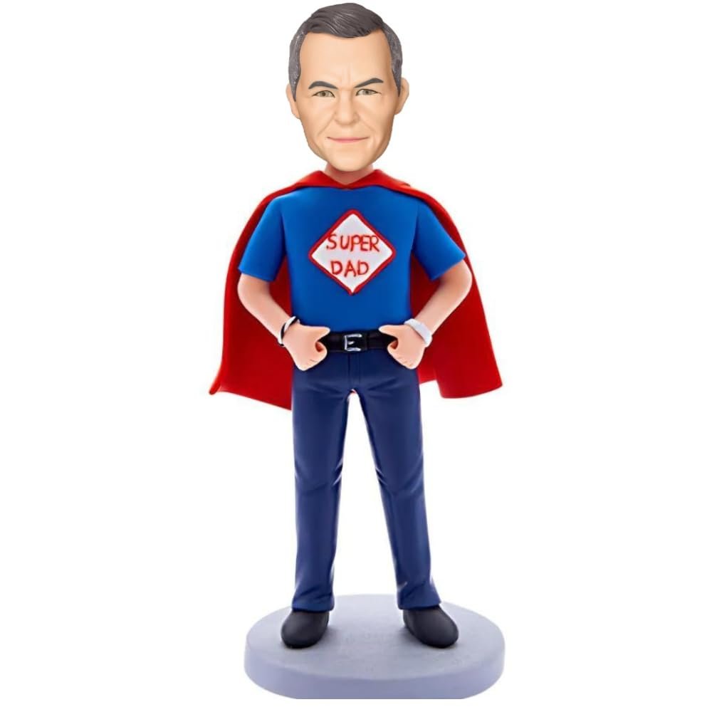 Custom Super Dad Bobblehead Figures Personalized for Dad from Wife Daughter Son, 100% Handmade Customized Bobble Head Figurine Best Dad Ever from Picture (Super Dad with Cape-1)