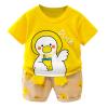 AMIMOJY Baby Boy Summer New Clothes Cartoon Duck Prints T Shirt Crewneck Tops Cute Shorts Set Girls Cotton Outfit 2Pcs, 100, Yellow view 1