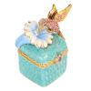 SASKATE Hand Painted Bird Figurine Jewelry Box, Hinged Mini Enamel Hummingbird Trinket Box for Rings, Earrings, Necklaces, Home Decor & Jewelry Organizer (Blue) view 1
