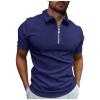 WENKOMG1 Mens Quarter Zip Polo Shirt Solid Spread Collar Slim Fit Pullovers Short Sleeve Summer Casual Jerysey Shirt, Polo Shirt for Men T Shirts Mens Golf Shirts Hawaiian Shirt(Dark Blue,Small) view 1