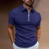 WENKOMG1 Mens Quarter Zip Polo Shirt Solid Spread Collar Slim Fit Pullovers Short Sleeve Summer Casual Jerysey Shirt, Polo Shirt for Men T Shirts Mens Golf Shirts Hawaiian Shirt(Dark Blue,Small) view 2
