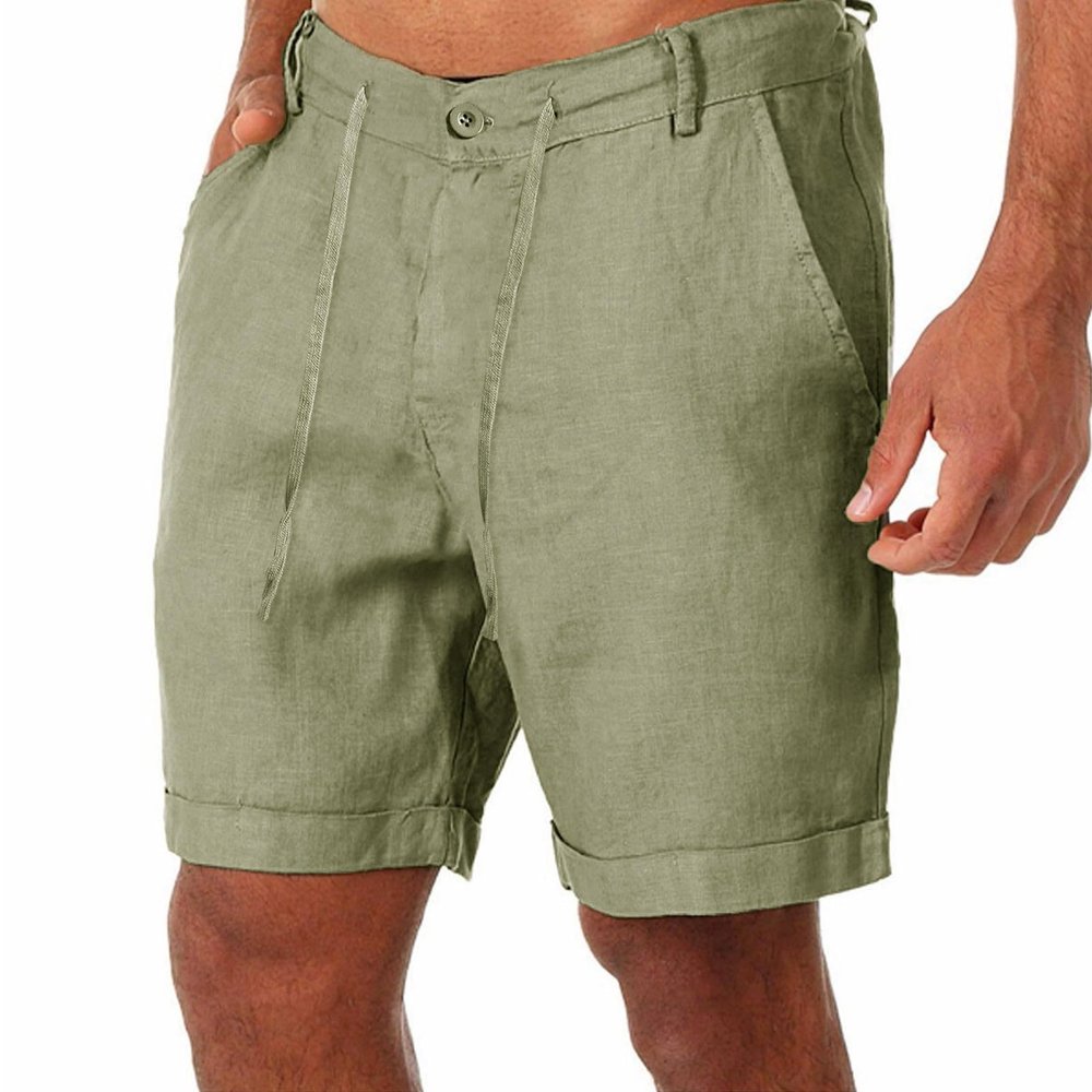 GOKKILRW Shorts for Men, Mens Cotton Linen Shorts Casual Flat Front Drawstring Summer Beach Vacation Golf Shorts with Pockets Green