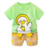 AMIMOJY Baby Boy Summer New Clothes Cartoon Duck Prints T Shirt Crewneck Tops Cute Shorts Set Girls Cotton Outfit 2Pcs, 100, Green view 1