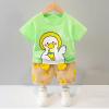 AMIMOJY Baby Boy Summer New Clothes Cartoon Duck Prints T Shirt Crewneck Tops Cute Shorts Set Girls Cotton Outfit 2Pcs, 100, Green view 2