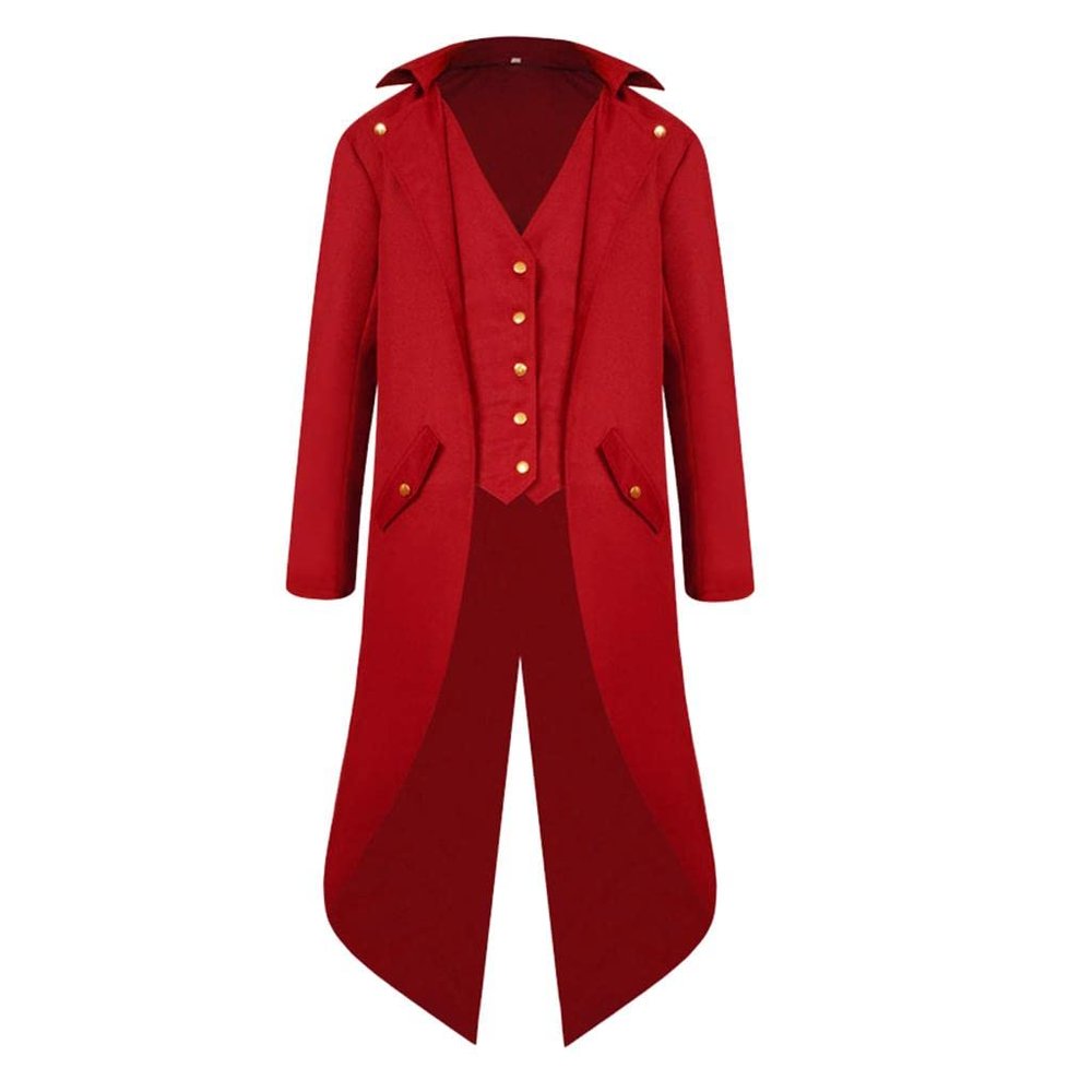 harayaa Mens Tailcoat Steampunk Halloween Costume, Red, XL