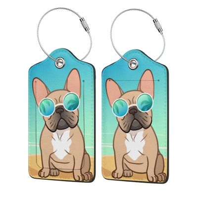 2P Cute Dog Luggage Tags Privacy Cover ID Label with Stainless Steel Loop and Address Card for Travel Bag Suitcase Funny Cute Man Women Kids