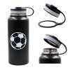 32 oz Soccer Water Bottle with Straw, Wide Mouth Sports Flask Metal Travel Tumbler with 2 Lids, Stainless Steel Double Wall Vacuum Insulated Leakproof Thermo Water Bottles, Soccer Gifts for Boys Girls view 3