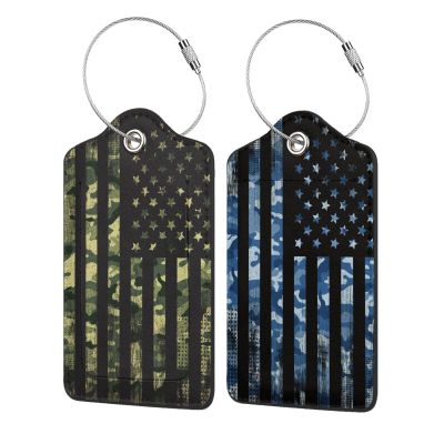 2P Blue Green United States Unique American USA Flag Luggage Tags Privacy Cover ID Label with Stainless Steel Loop and Address Card for Travel Bag Suitcase Funny Cute Man Women Kids