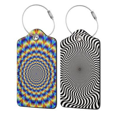 2P Psychedelic spiral Optical illusion delusion spirals colorful abstraction hypnosis Luggage Tags Privacy Cover ID Label Stainless Steel Loop and Address Card for Travel Bag Suitcase Funny Cute Man