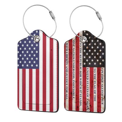 2P United States Unique American USA Flag Luggage Tags Privacy Cover ID Label with Stainless Steel Loop and Address Card for Travel Bag Suitcase Funny Cute Man Women Kids