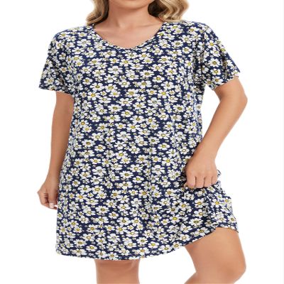 Kabento Nightgowns for Women Cotton Sleep Shirts Short Sleeve Sleepwear, Daisy, Small