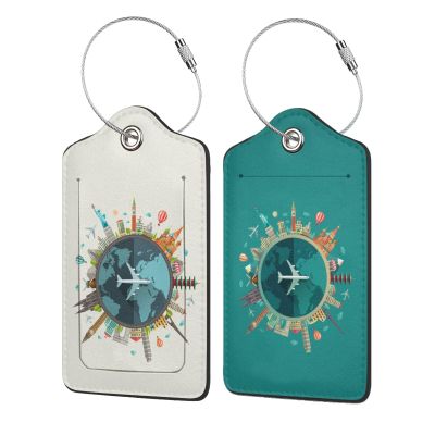 2P Go Travel Flight Views Luggage Tags Privacy Cover ID Label with Stainless Steel Loop and Address Card for Travel Bag Suitcase Funny Cute Man Women Kids