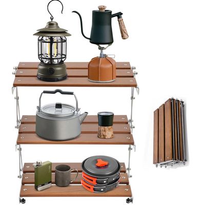 NineFit Basics Camping Table Shelf, 3-Tier Picnic Folding Shelf, Camping Folding Storage Rack with 4 Silicone Anti Slip Pads for Picnic Camp Beach Fishing Hiking BBQ Parties and Outdoor Activities