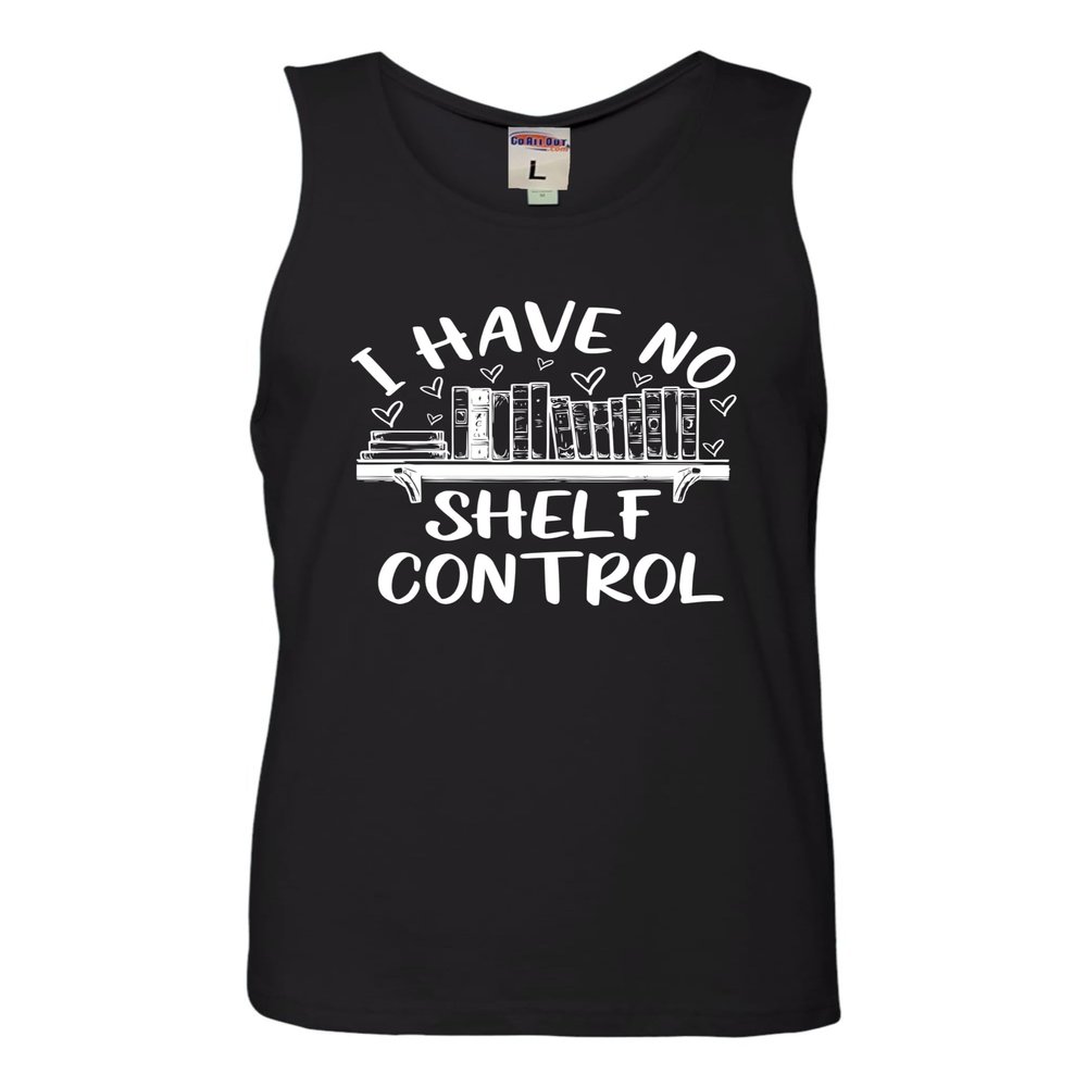 Medium Black Mens I Have No Shelf Control Funny Book Lovers Reading Sleeveless Tank Top T-Shirt