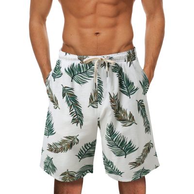 Mens Hawaiian Shorts Swimming Shorts Lightweight Quick Dry Swimming Trucks Tropical Printed Elasticated Drawstring Summer Casual Beach Board Shorts Surfing Shorts with Pockets(Green,Medium)