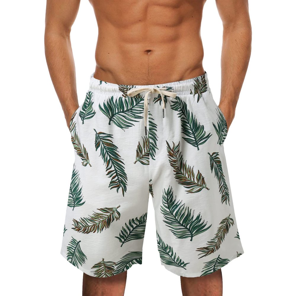 Mens Hawaiian Shorts Swimming Shorts Lightweight Quick Dry Swimming Trucks Tropical Printed Elasticated Drawstring Summer Casual Beach Board Shorts Surfing Shorts with Pockets(Green,Medium)