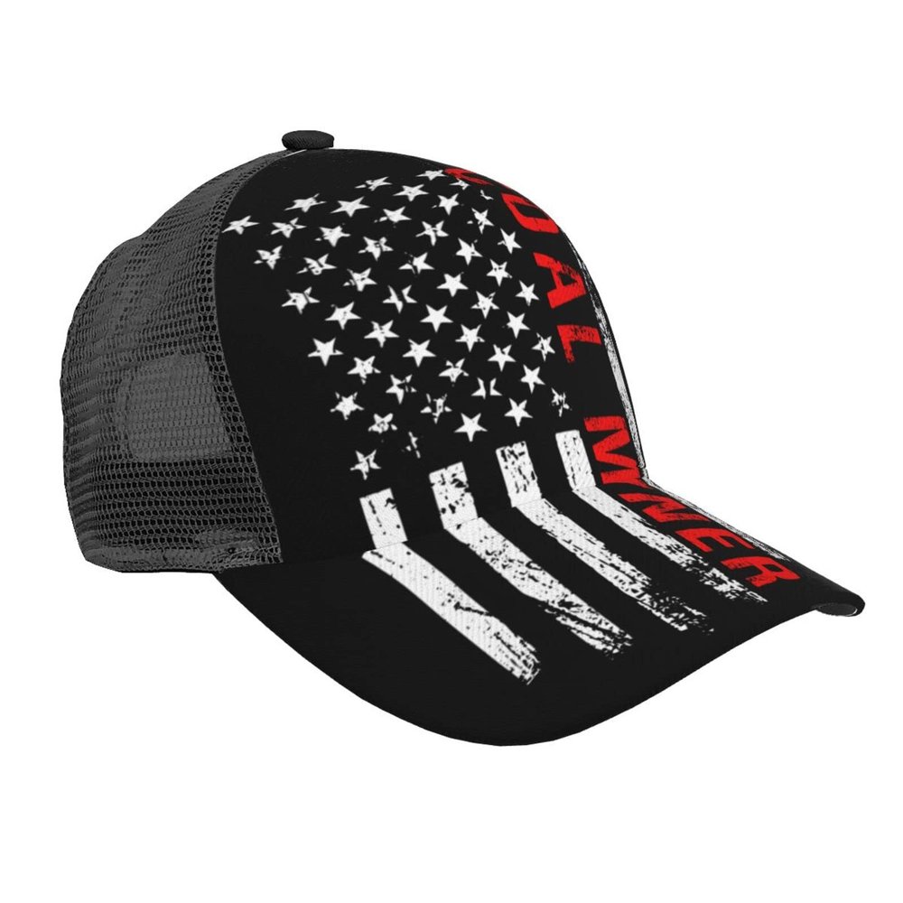 American Flag Coal Miner Baseball Cap for Women Mens Mesh-Back Cap Golf Hat Dad Caps Trucker Hats Adjustable Breathable Baseball Caps