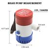 3/4 Inch Outlet Dia Bilge Pump Kit, 6.5 ft Hose, 12v 750 GPH Water Pump, Premium Quality Kinkfree Flexible PVC Hose, Package Include Thru Hull Fitting and 2 Stainless Steel Clamps view 4