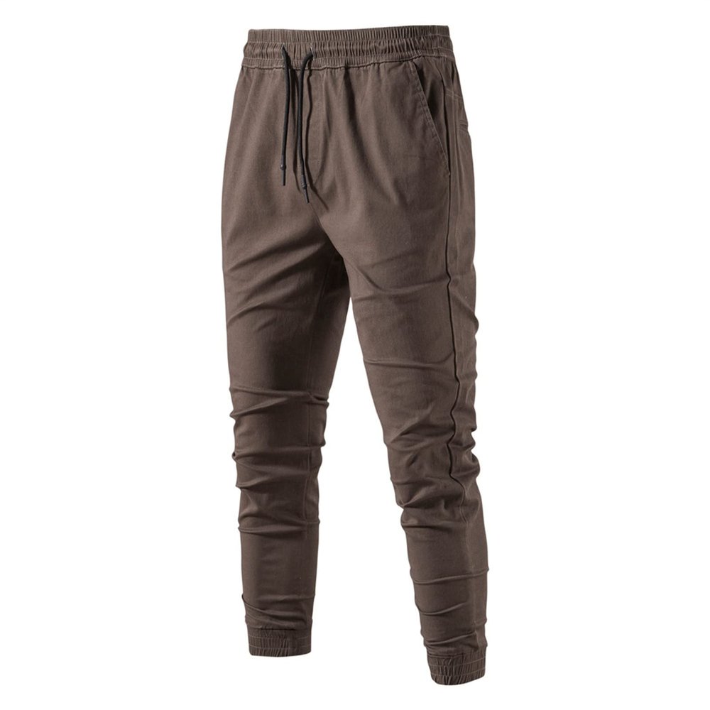 Men's Casual Cargo Joggers Trousers Gym Workout Running Sweatpants Stretch Slim Fit Tapered Leg Drawstring Tracksuit Bottoms with Side Pockets (Brown,Large)
