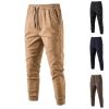 Men's Casual Cargo Joggers Trousers Gym Workout Running Sweatpants Stretch Slim Fit Tapered Leg Drawstring Tracksuit Bottoms with Side Pockets (Brown,Large) view 2