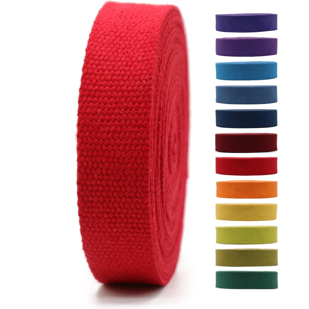 1" & 1.5'' & 2" Cotton Webbing - 5 Yards - 50+ Colors -%100 Natural Cotton - Turkish Weave - Heavy Duty 1 Inch 1.5 Inch 2 Inch Webbing for Sewing Straps Wrapping Climbing Indoors Craft DIY 1172