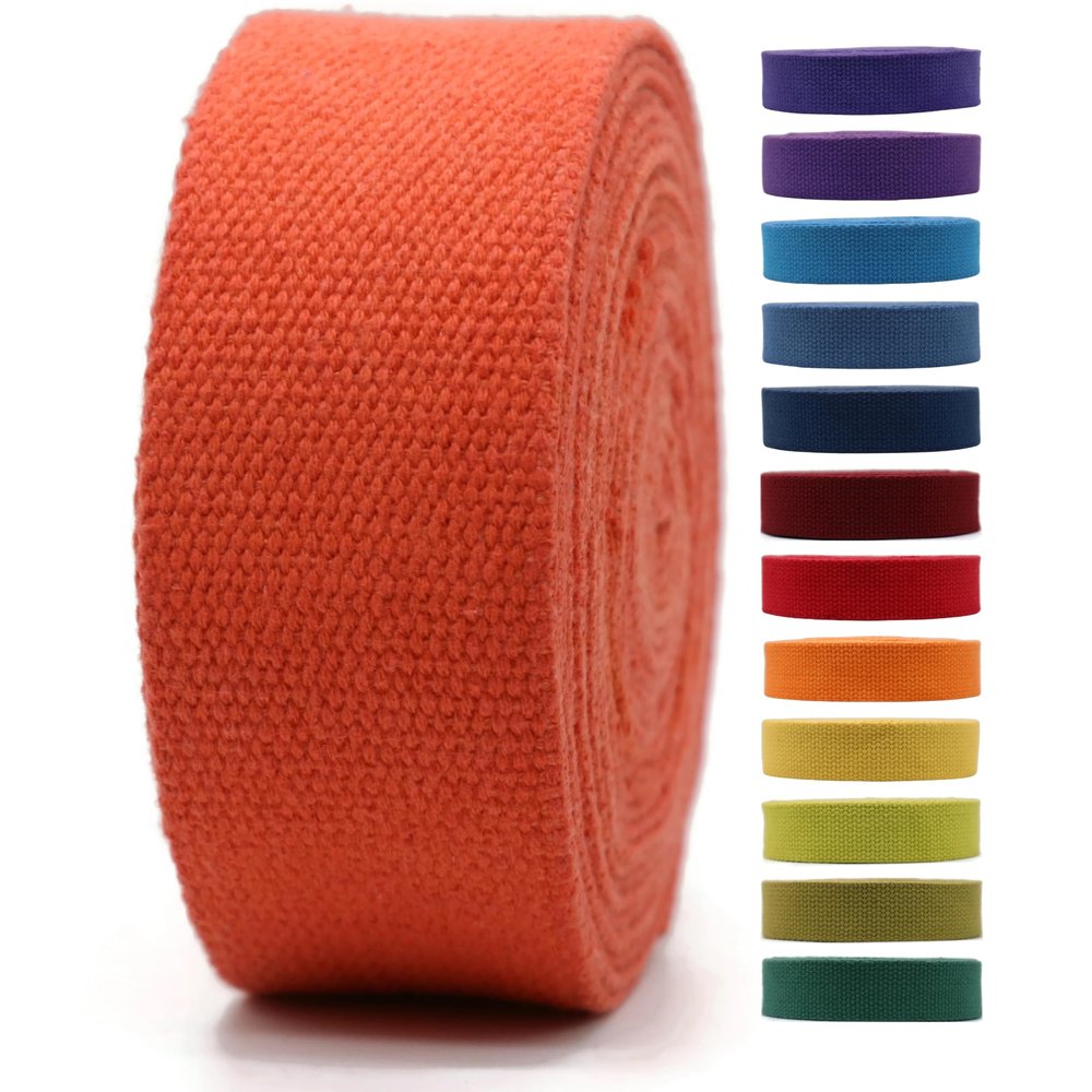 2" & 1.5'' & 1" Cotton Webbing - 5 Yards - 50+ Colors -%100 Natural Cotton - Turkish Weave - Heavy Duty 1 Inch 1.5 Inch 2 Inch Webbing for Sewing Straps Wrapping Climbing Indoors Craft DIY 11165