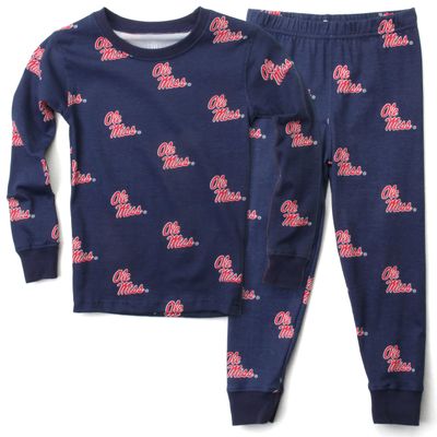 Wes and Willy NCAA Youth All Over Print L/S Pajama,Ole Miss Rebels,12,Midnight
