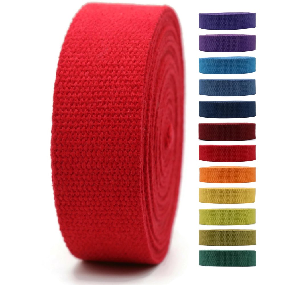 2" & 1.5'' & 1" Cotton Webbing - 5 Yards - 50+ Colors -%100 Natural Cotton - Turkish Weave - Heavy Duty 1 Inch 1.5 Inch 2 Inch Webbing for Sewing Straps Wrapping Climbing Indoors Craft DIY 11174