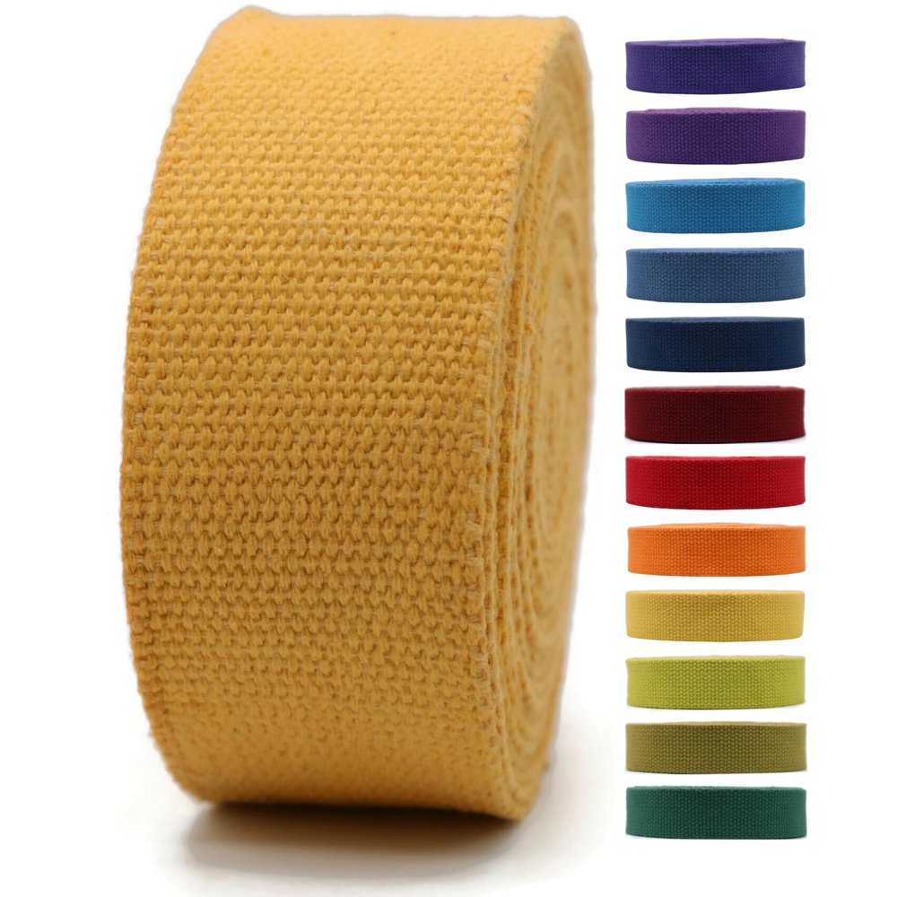 2" & 1.5'' & 1" Cotton Webbing - 5 Yards - 50+ Colors -%100 Natural Cotton - Turkish Woven - Heavy Duty 1 Inch 1.5 Inch 2 Inch Webbing for Sewing Straps Bag Climbing Indoors Craft DIY 11125