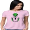 XX-Large Pink Women Alien Wearing Believe in Humans Tee Funny UFO T-Shirt view 2