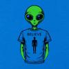 X-Large Royal Women Alien Wearing Believe in Humans Tee Funny UFO Deluxe Soft T-Shirt view 3