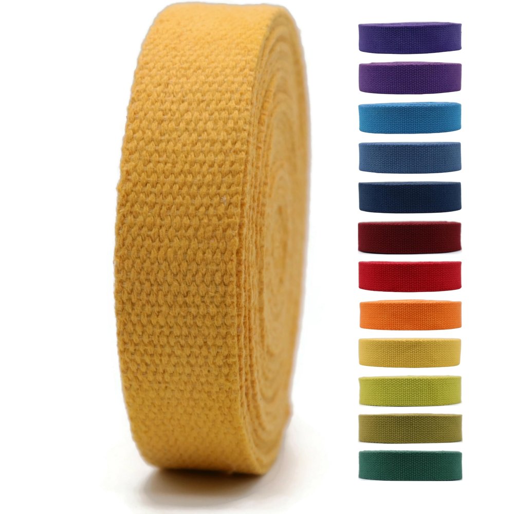 1" & 1.5'' & 2" Cotton Webbing - 5 Yards - 50+ Colors -%100 Natural Cotton - Turkish Woven - Heavy Duty 1 Inch 1.5 Inch 2 Inch Canvas Webbing for Sewing Straps Bag Climbing Indoors Craft DIY 11122